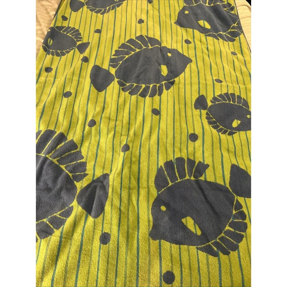 Palm Cove Beach Towel 100% Cotton Fish Motif Yellow Blue Made In Egypt